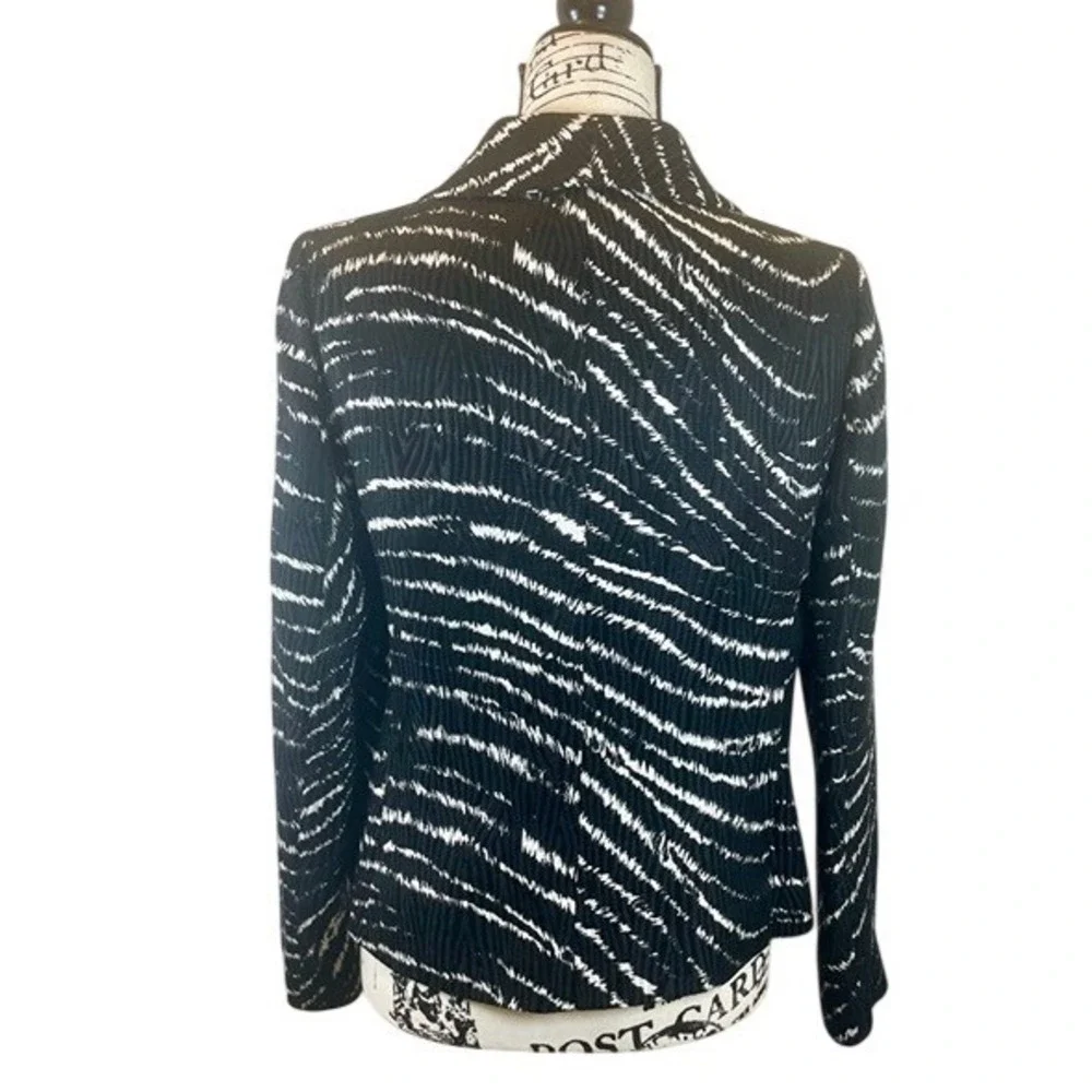 Anne Klein New York Silk Wool Blazer Black White Zebra Print Jacket 12P